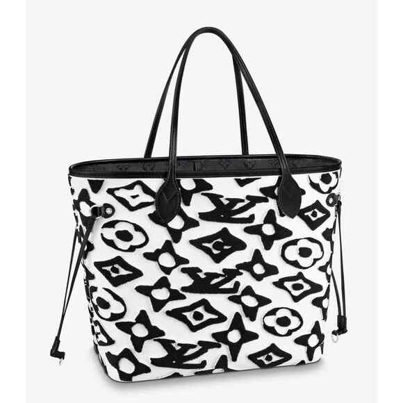 Louis Vuitton Neverfull MM & Pouch Urs Fischer Black White Handle Shoulder Bag - Picture 3 of 12